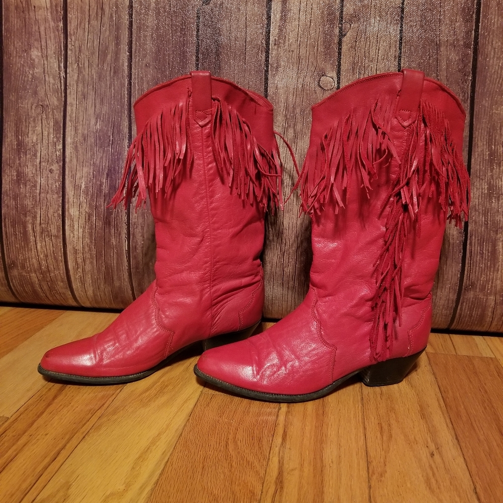 Vintage Dingo Red Fringe Cowgirl Boots